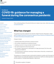 COVID-19: guidance for managing a funeral during the coronavirus pandemic [Updated 11 August 2020]